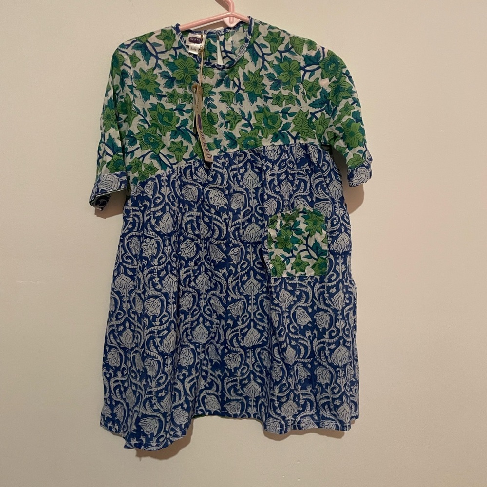 Dekko‎ Tarding green/blue flora cotton dress 3-4 nwt
